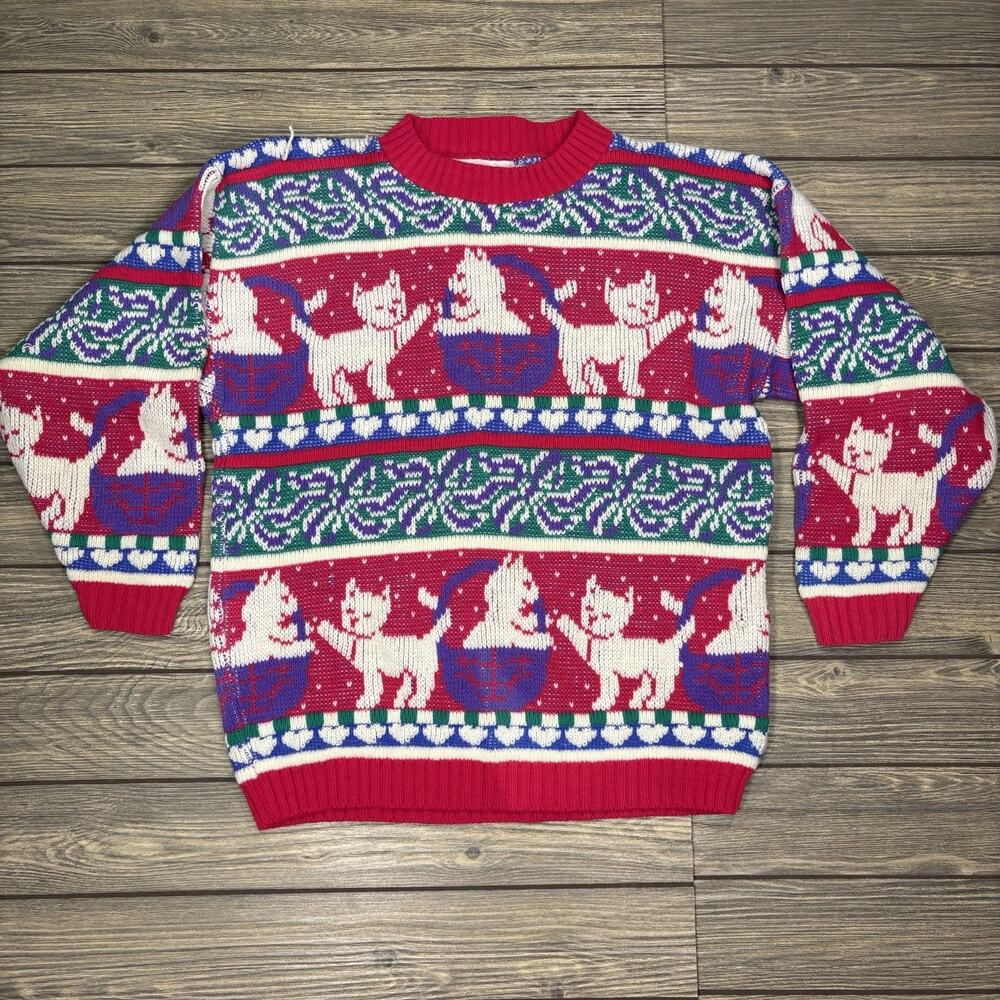 Vintage 1990s Pink Lemonade Cats Kittens Coogi Style Sweater Sz 14/16 XL Girls